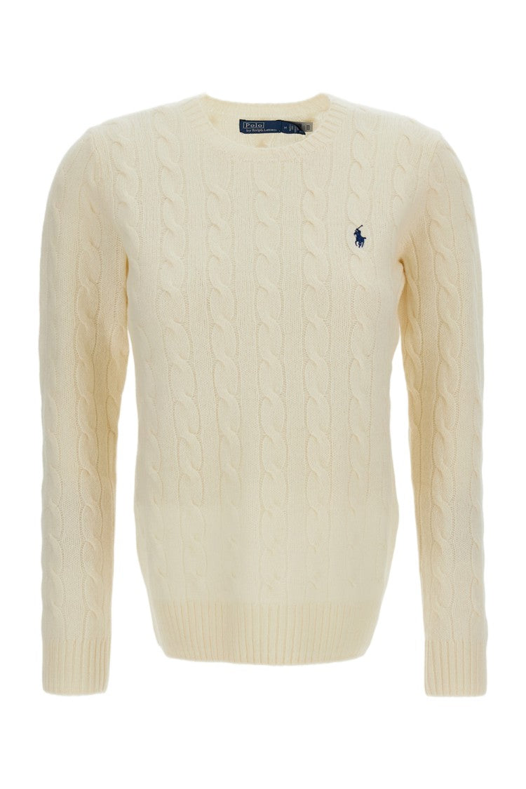 Polo Ralph Lauren White Cable Knit Wool-Cashmere Sweater