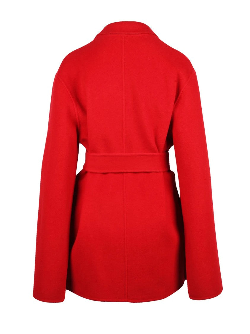 Alberta Ferretti Red Wool-Blend Belted Cloth Coat