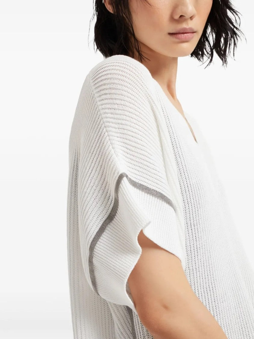 Brunello Cucinelli Textured Ribbed Top With Deep V-Neckline