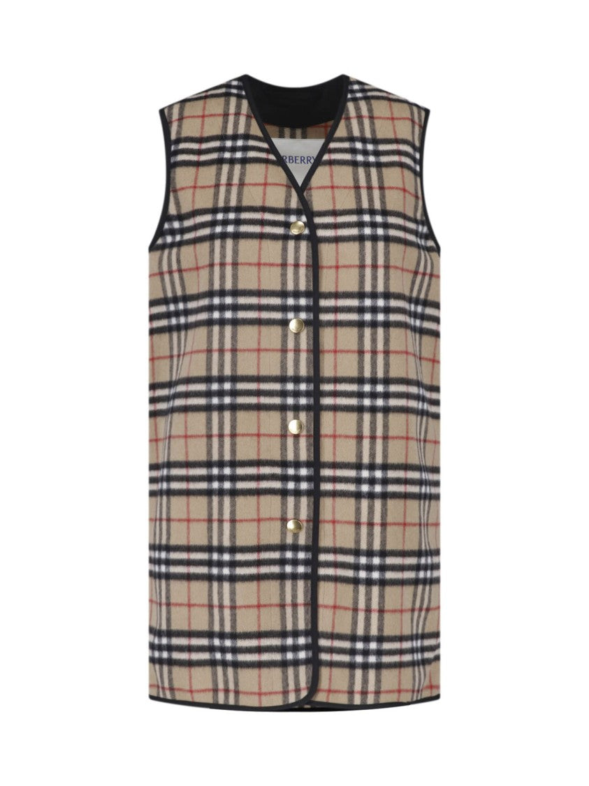 Burberry Check Patterned Cashmere Blend Sleeveless Vest With Detachable Design