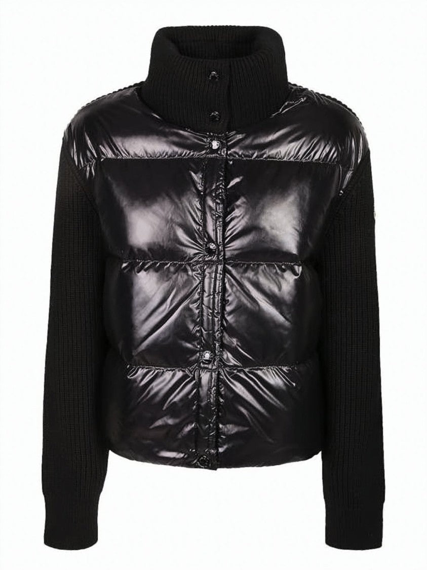 Moncler Down Coat With Quilted Nylon And Knit Details