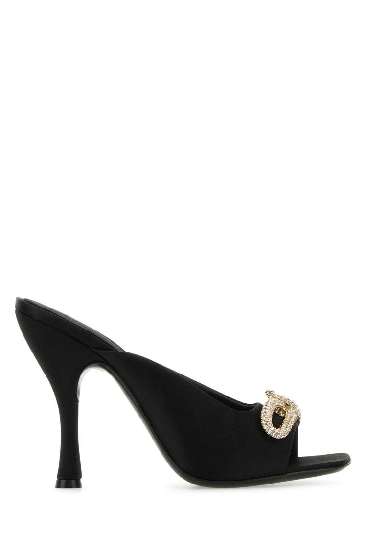 Salvatore Ferragamo Open-Toe Black Satin Mules With Curved Heels