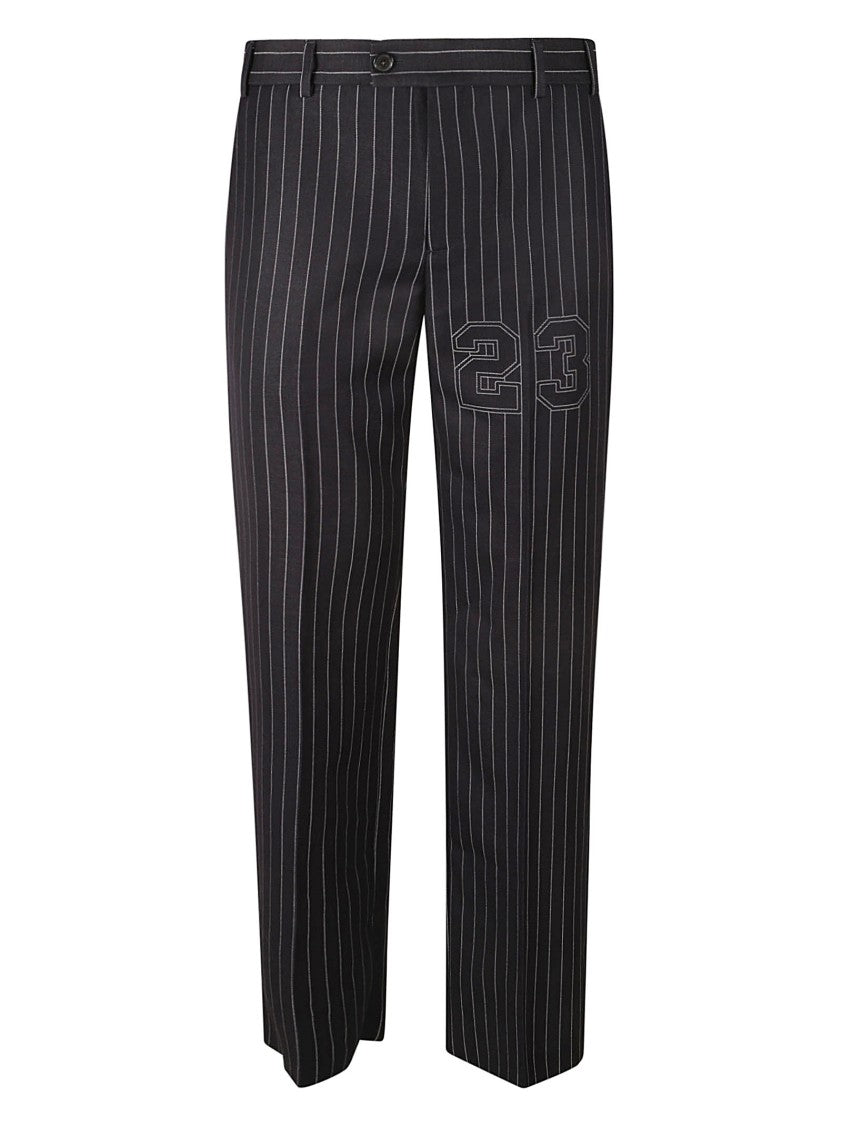 Off-White Tailored Pinstripe Trousers With Sporty Embroidered Detail