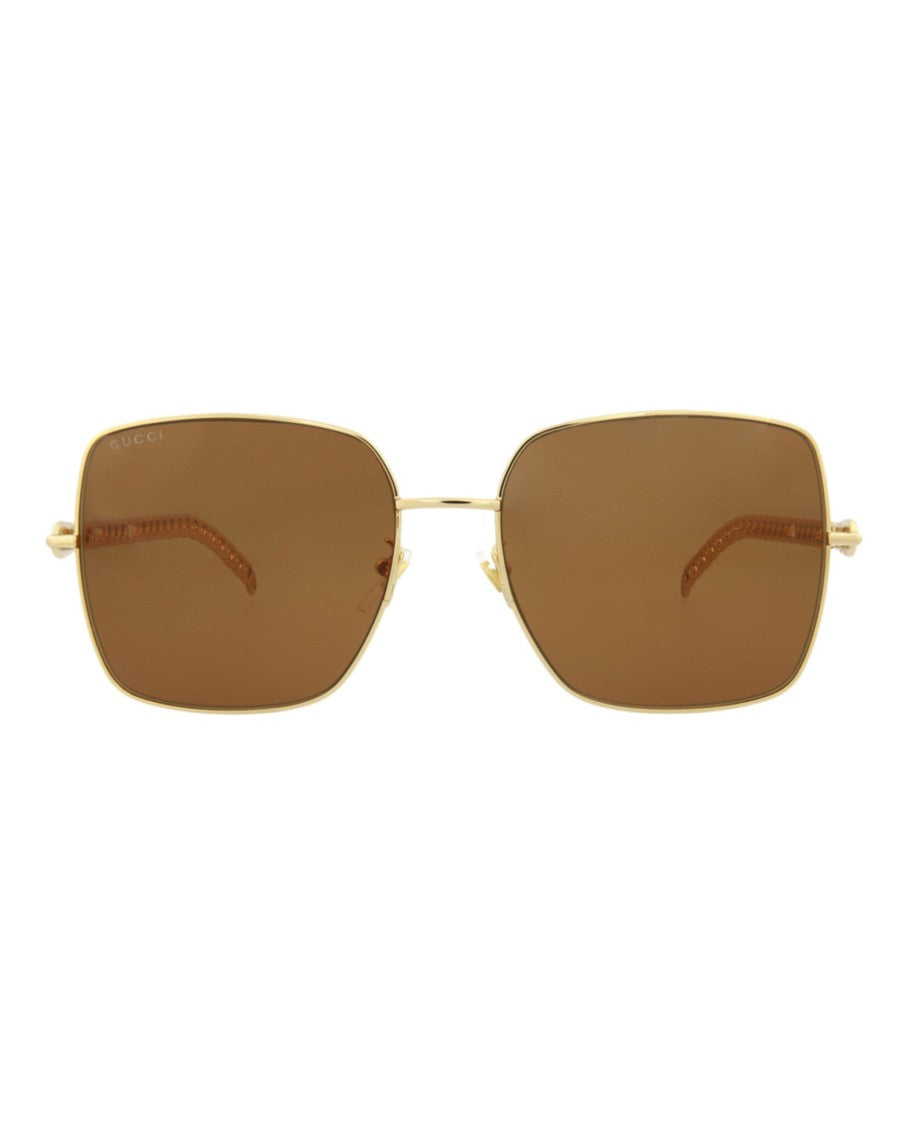 Gucci Square-Metal Frame Sunglasses With Chain-Link Temples
