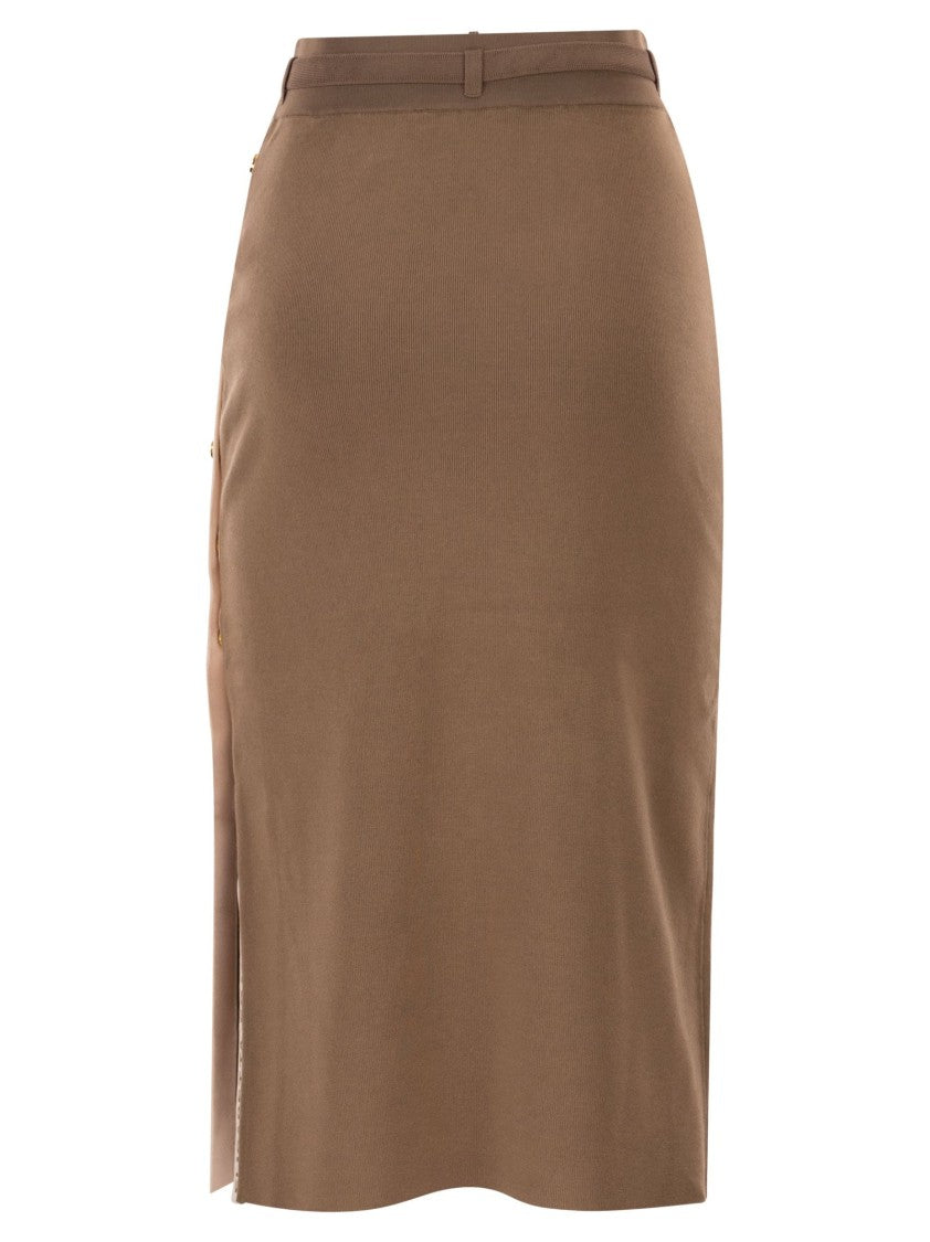 Elisabetta Franchi Midi Skirt With Shiny Viscose Bands