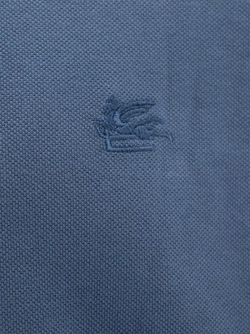 Etro Solid Blue Polo Shirt With Contrasting Stripe Details