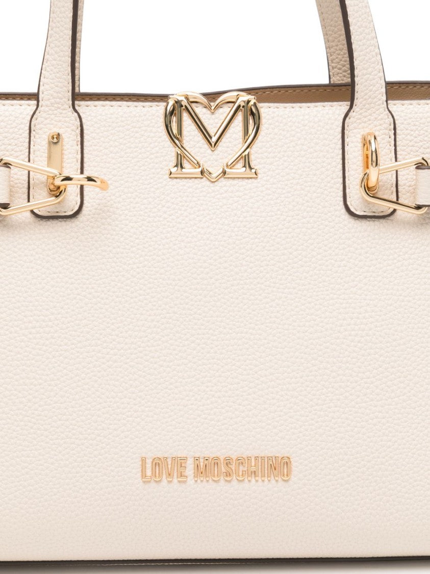 Love Moschino Ivory Textured Polyurethane Shopper Bag With Gold-Tone Hardware