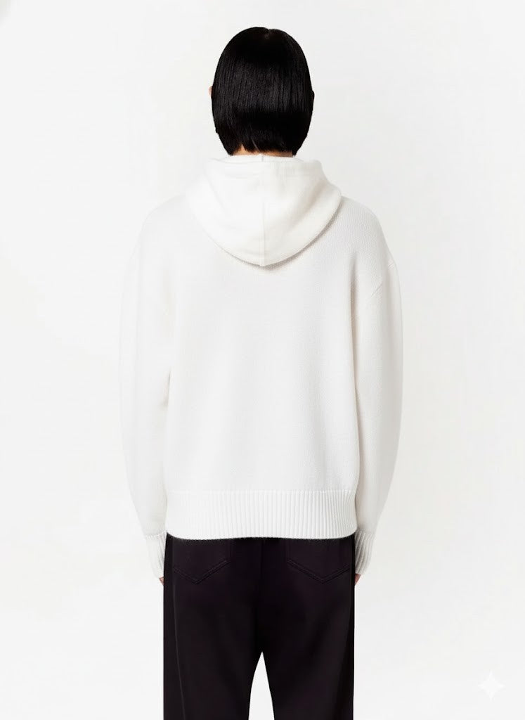 Ami Paris Wool Knit Hoodie With Signature Heart Logo