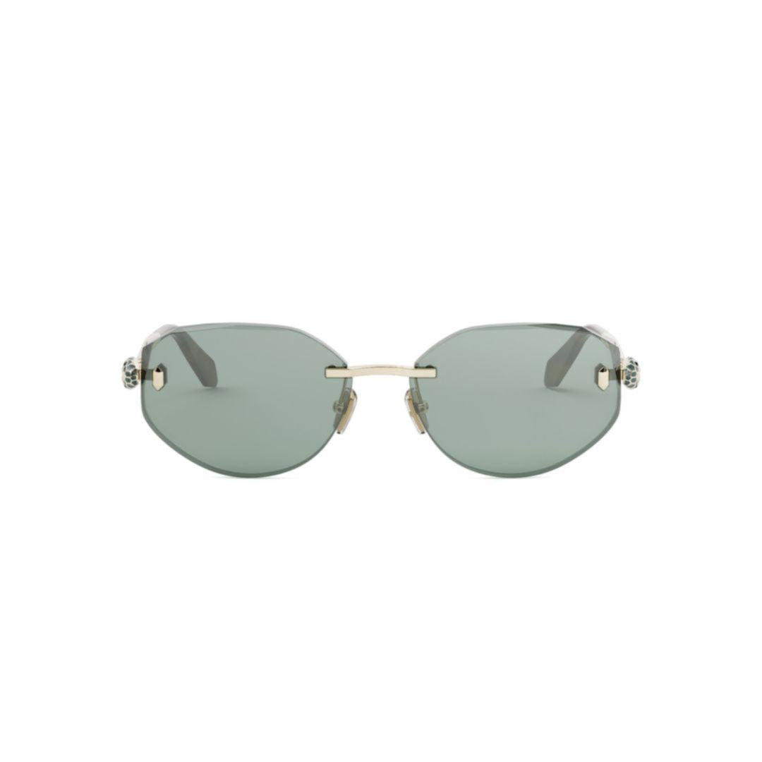 Bulgari Rimless Sunglasses With Irregular Green Lenses