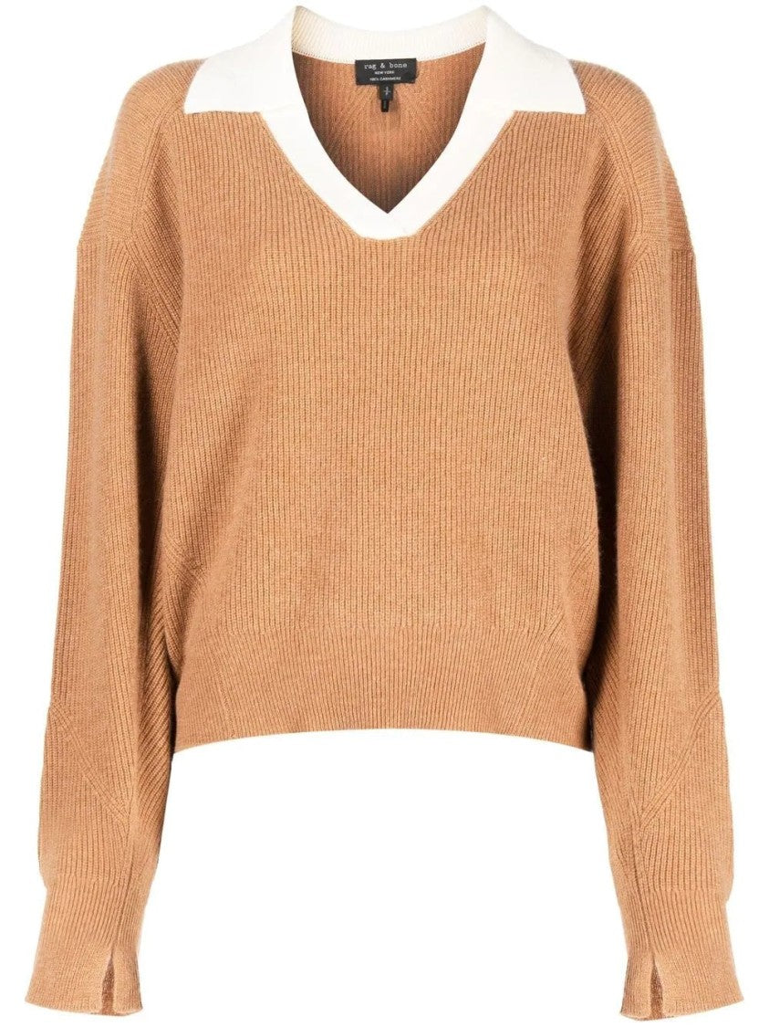 Rag & Bone Ribbed Knit Sweater With Contrast Collar