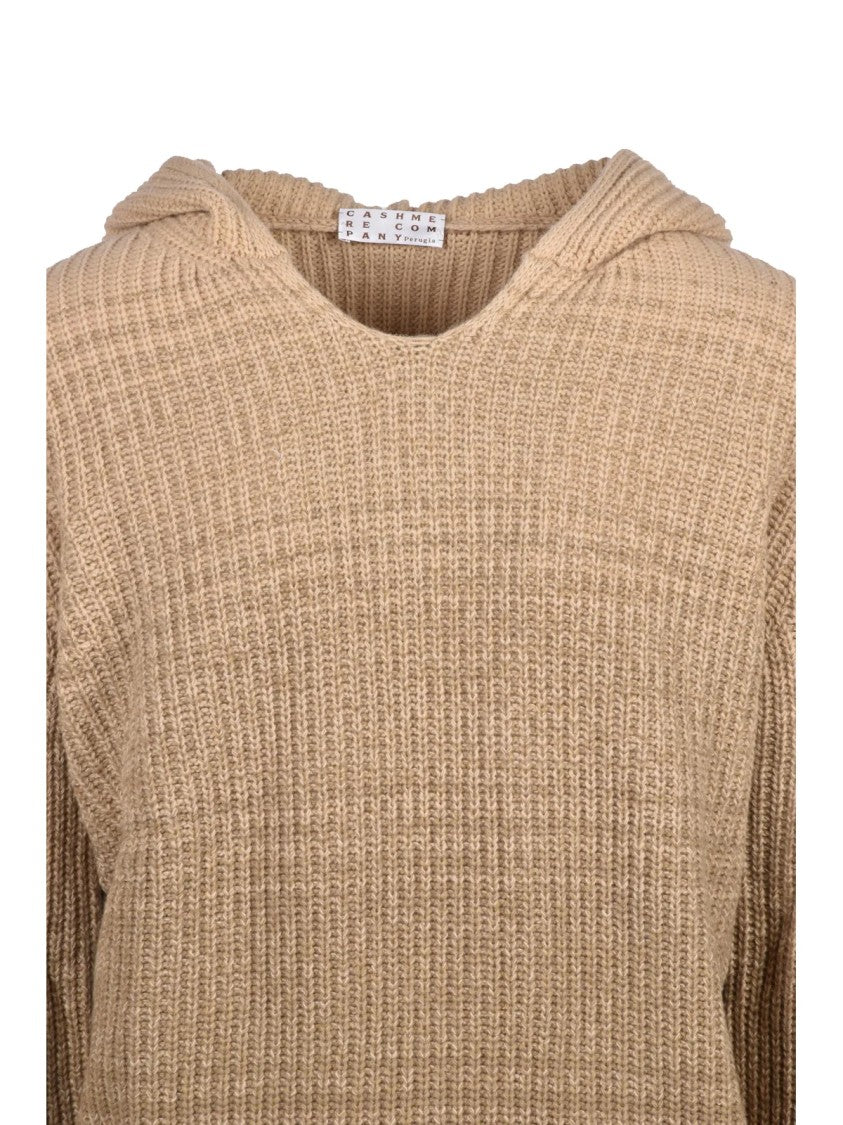 Cashmere Company P. Textured Ribbed Hooded Sweater In Natural Tone