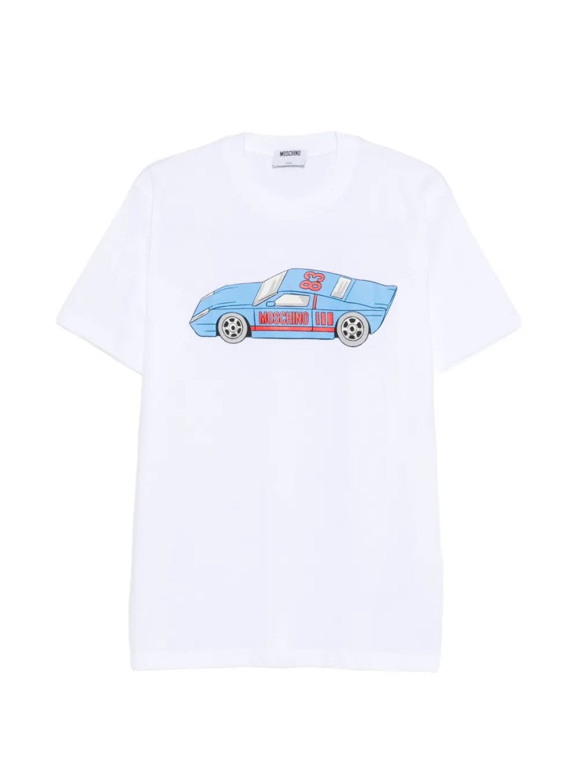 Moschino Colorful Graphic Sports Car T-Shirt With Classic Crew Neckline