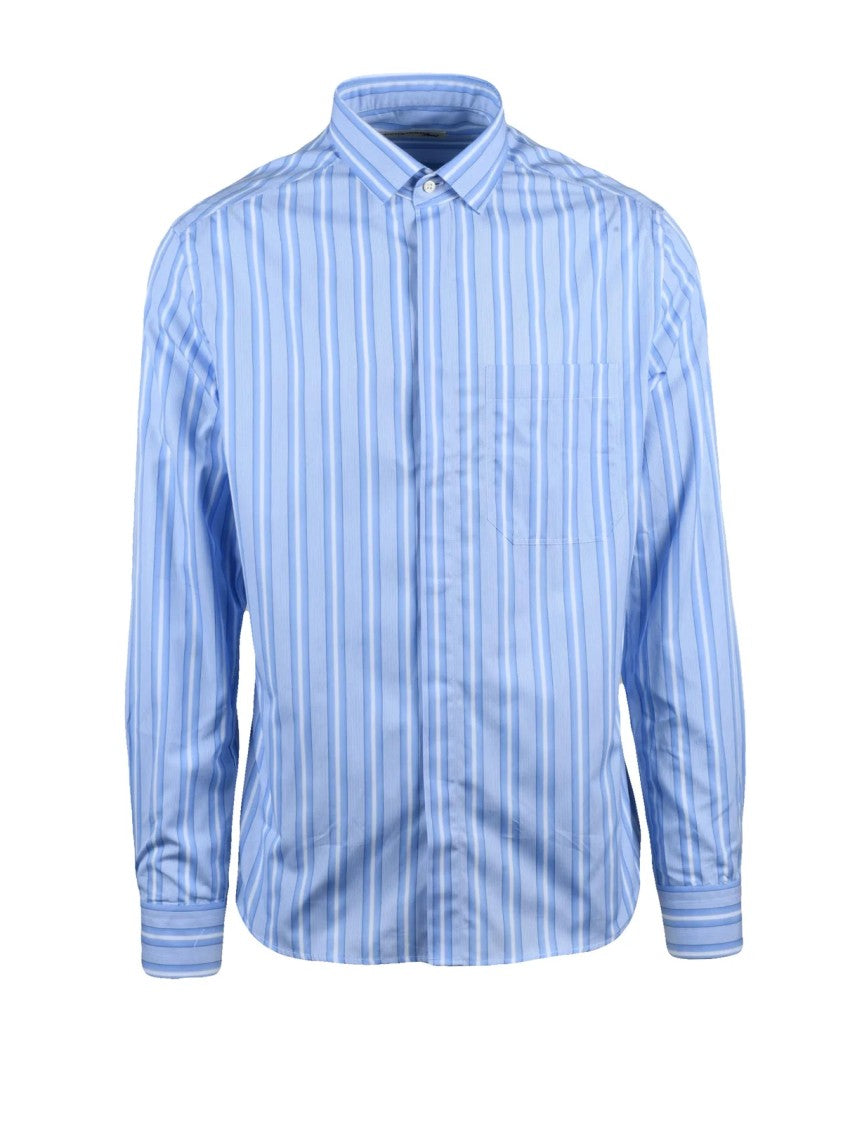 Deuxieme White/Sky Blue Cotton Shirt