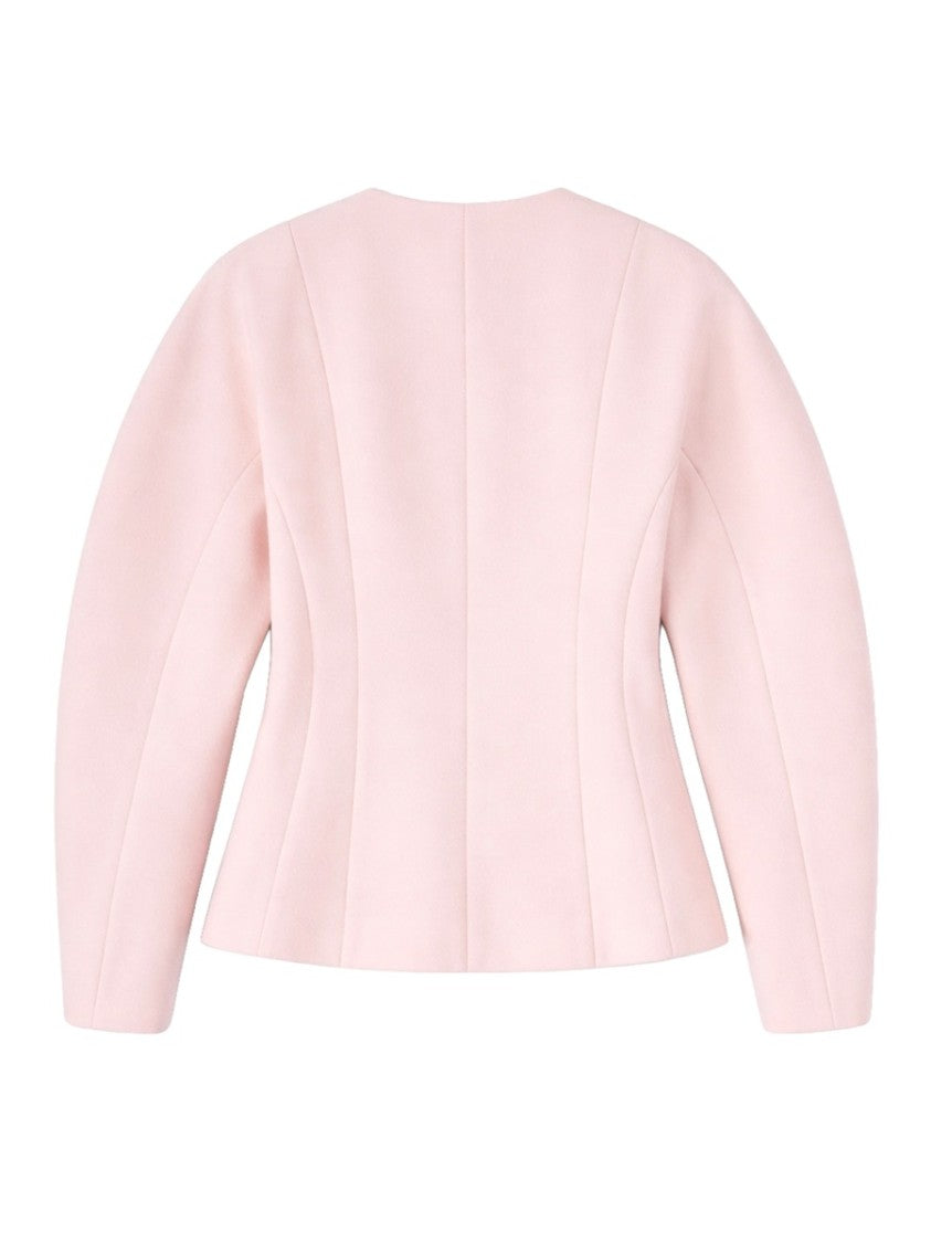 Ganni Neutral V-Neck Tailored Puffed Blazer