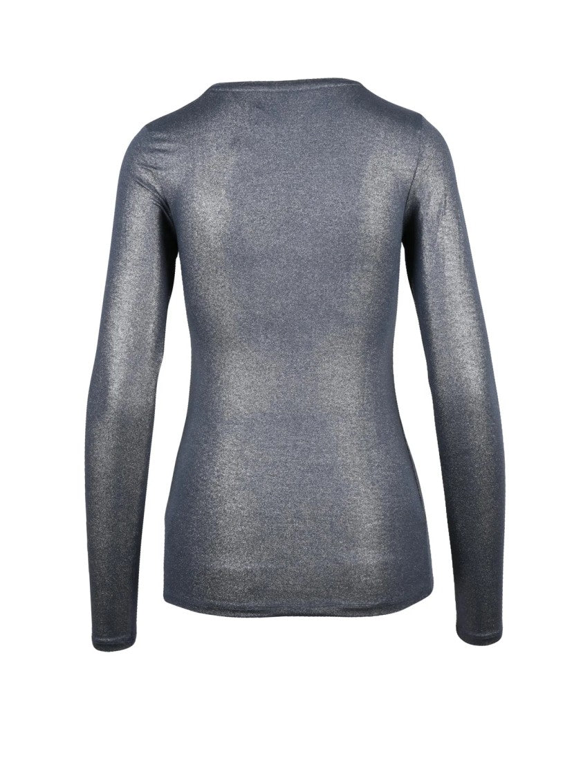 Majestic Filatures Silver/Blue Shimmer Effect Long-Sleeve Viscose-Blend Top