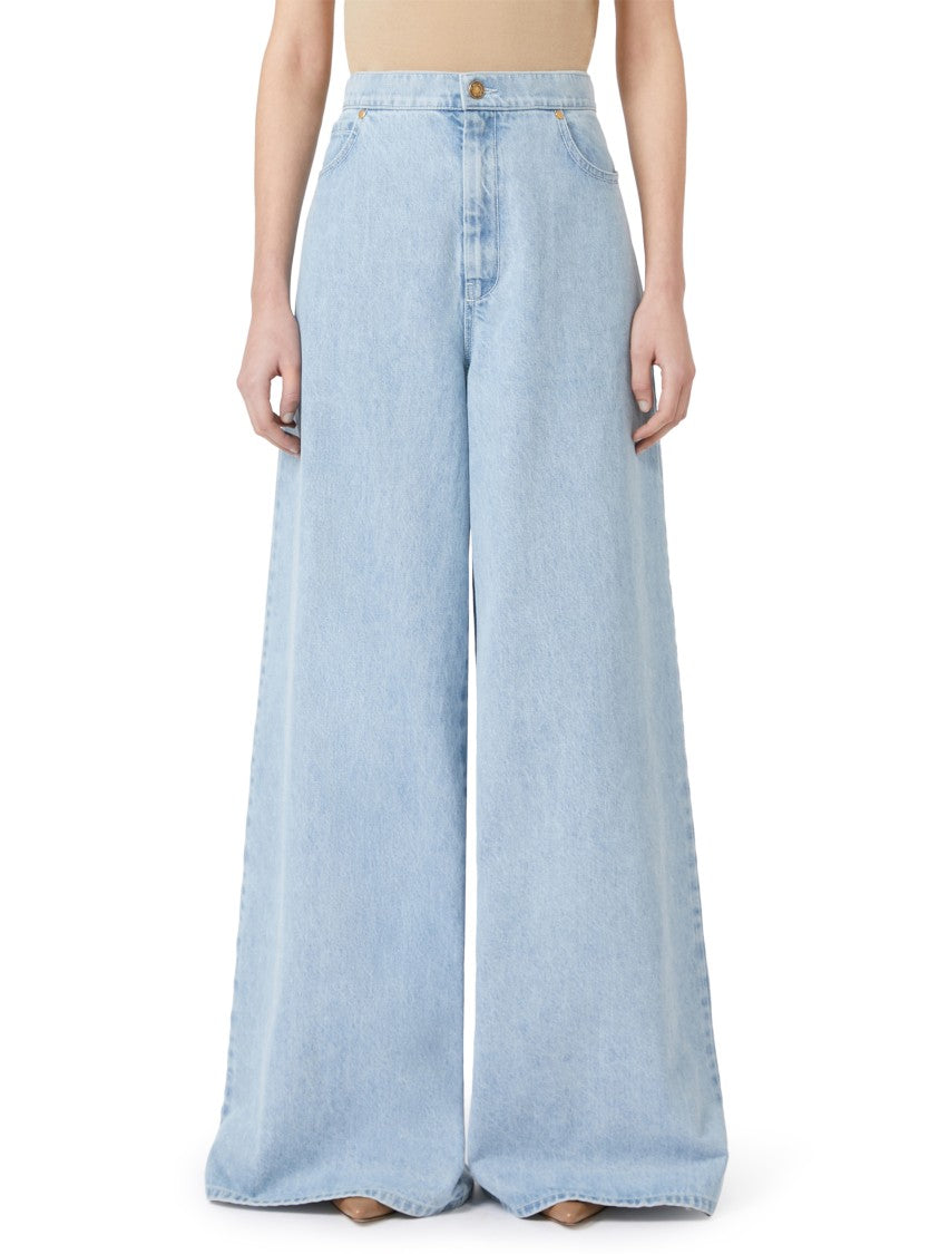 Max Mara Wide-Leg High-Waisted Light Blue Denim Trousers