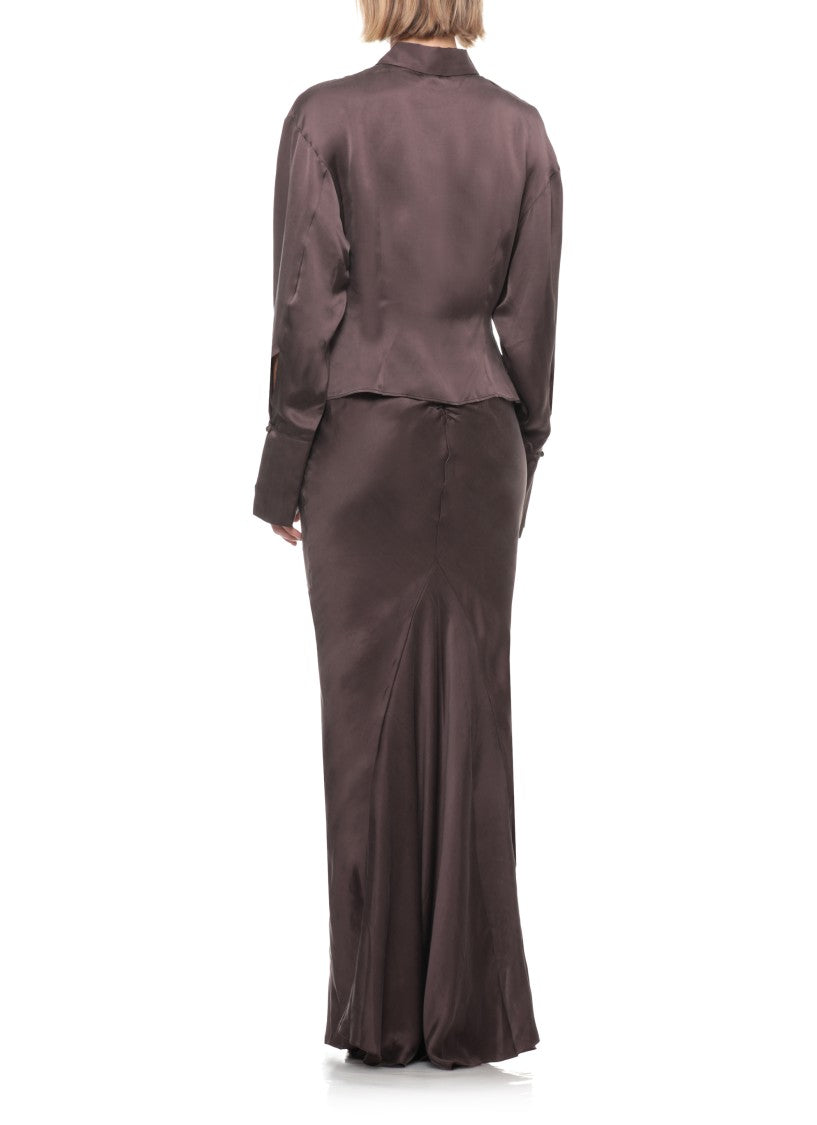 The Andamane Brown Draped Silk Blouse