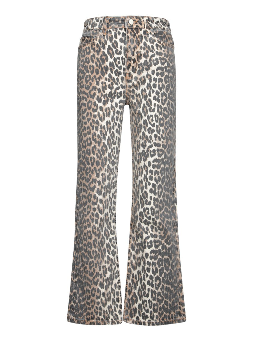 Ganni High-Waisted Flared Trousers With Bold Leopard Print