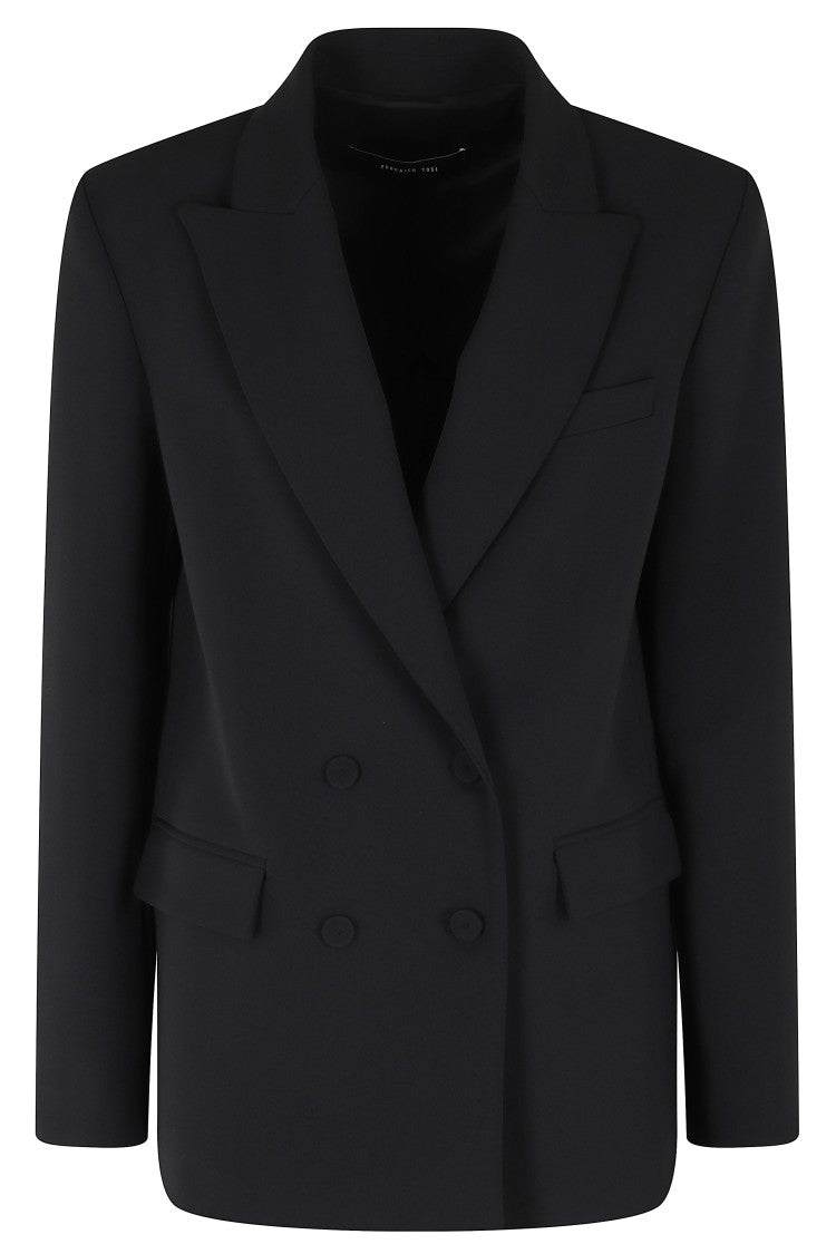 Federica Tosi Black Double-Breasted Blazer Cady Padded-Epaulettes Polyester Blazer