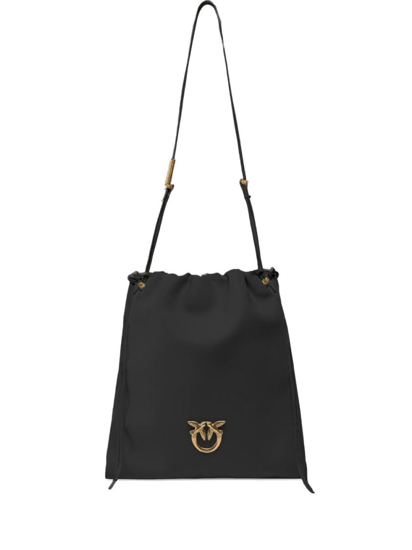 Pinko Black Cowhide Shoulder Bag With Gold-Tone Embellishment