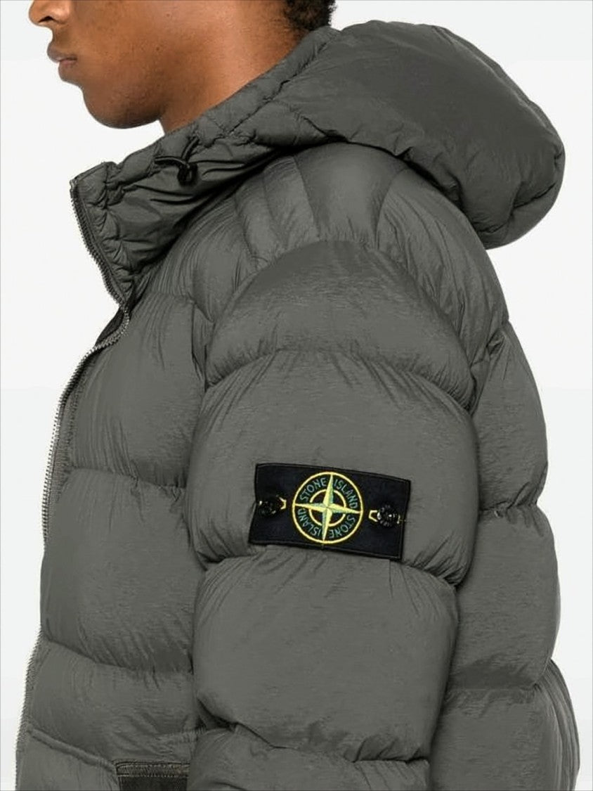 Stone Island Quilted Hooded Down Jacket With Distinctive Patch Logo