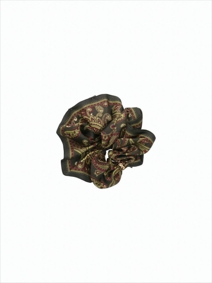 Saint Laurent Intricate Paisley Silk Scrunchie With Metallic Charm