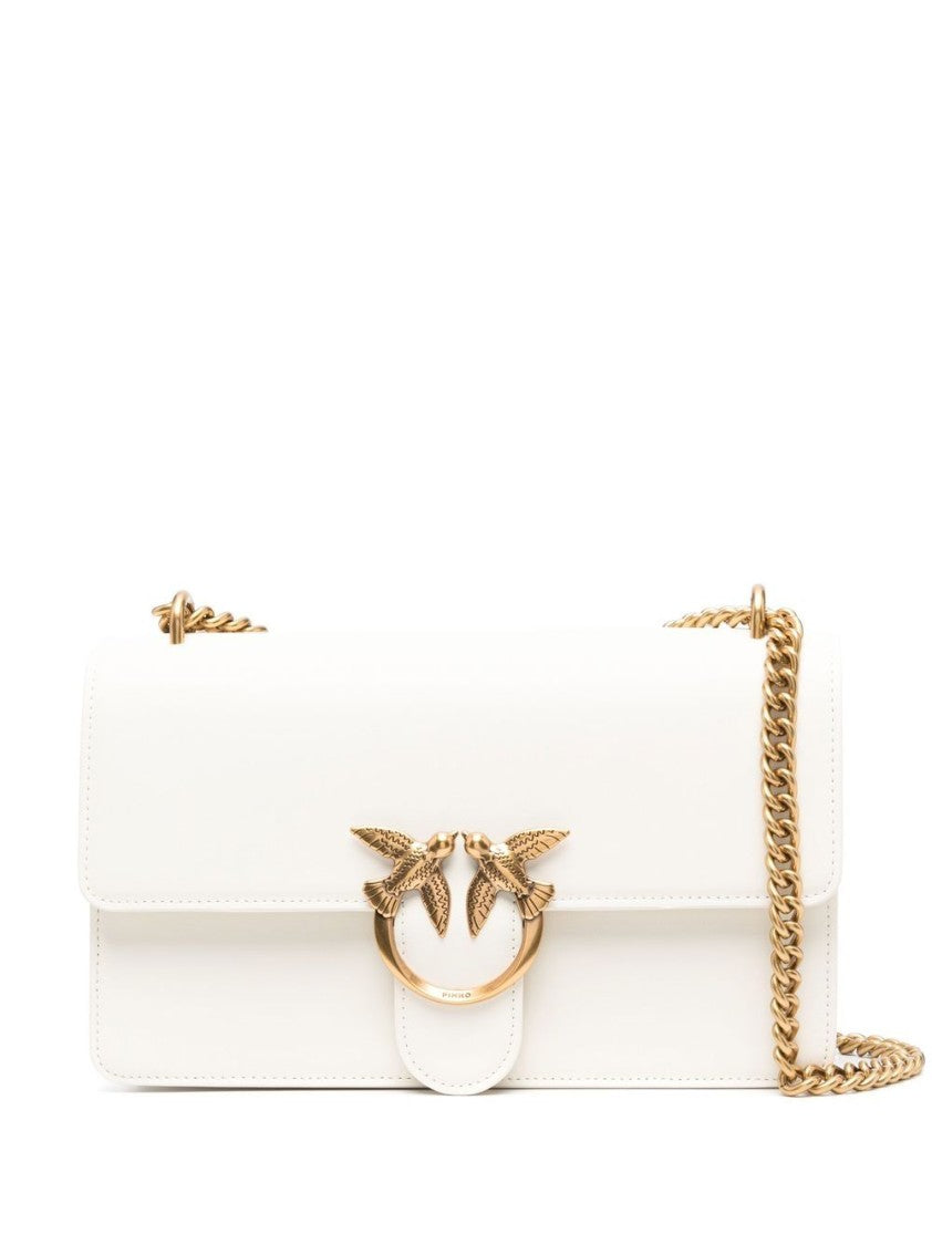 Pinko Rectangular Calfskin Shoulder Bag With Gold Accents