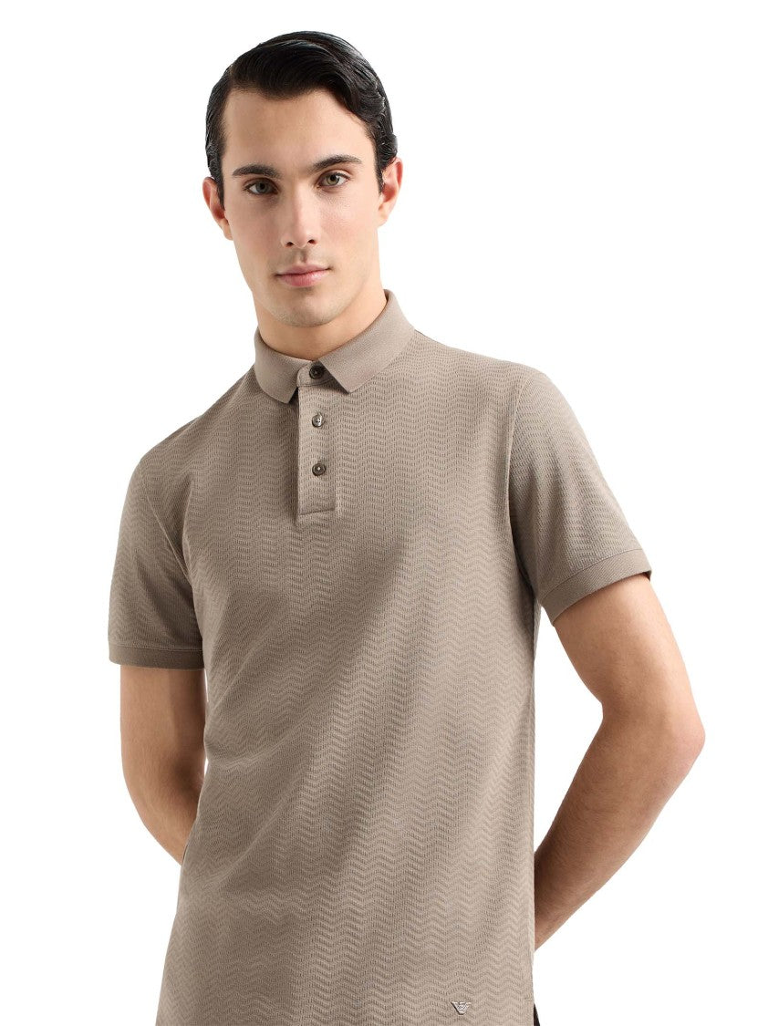 Emporio Armani Beige Polo Shirt With Eagle Embroidery