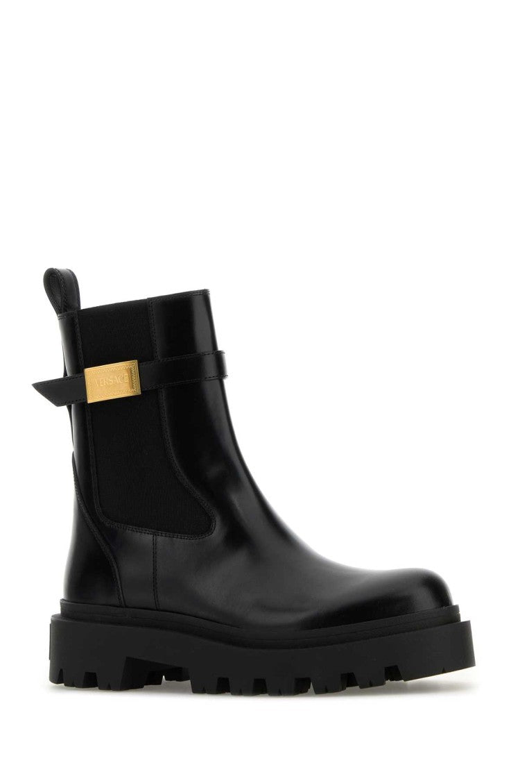Versace Black Leather Alba Ankle Boots