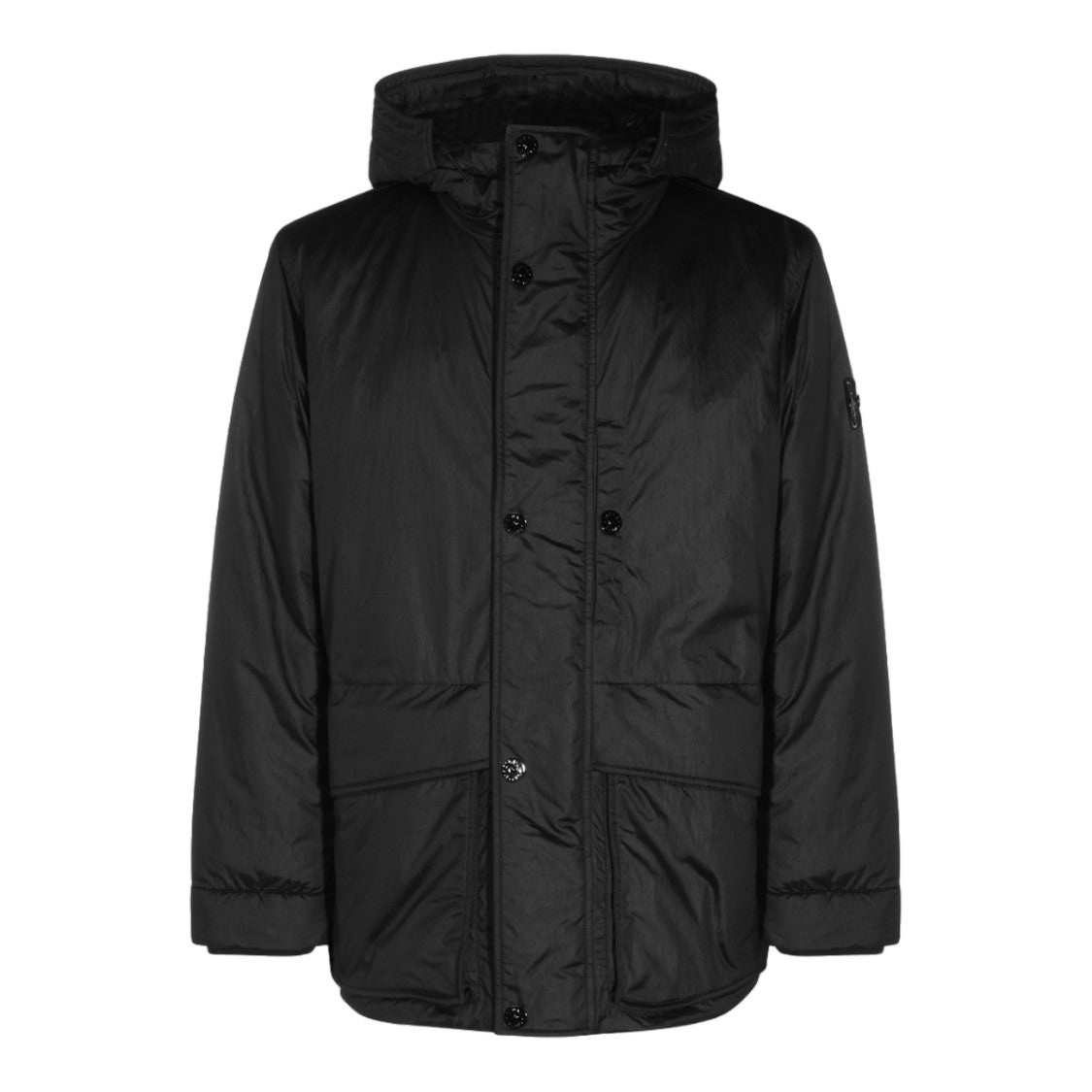 Stone Island Padded Matte Black Coat With Adjustable Cuffs