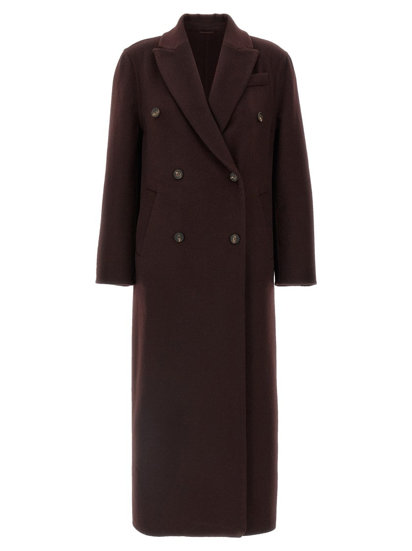Brunello Cucinelli Brown Cashmere Coat With Monile Detailing
