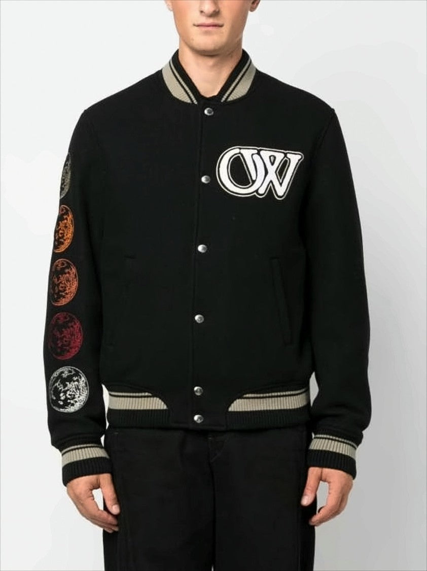 Off-White Contrast-Trim Black Wool Blend Bomber Jacket