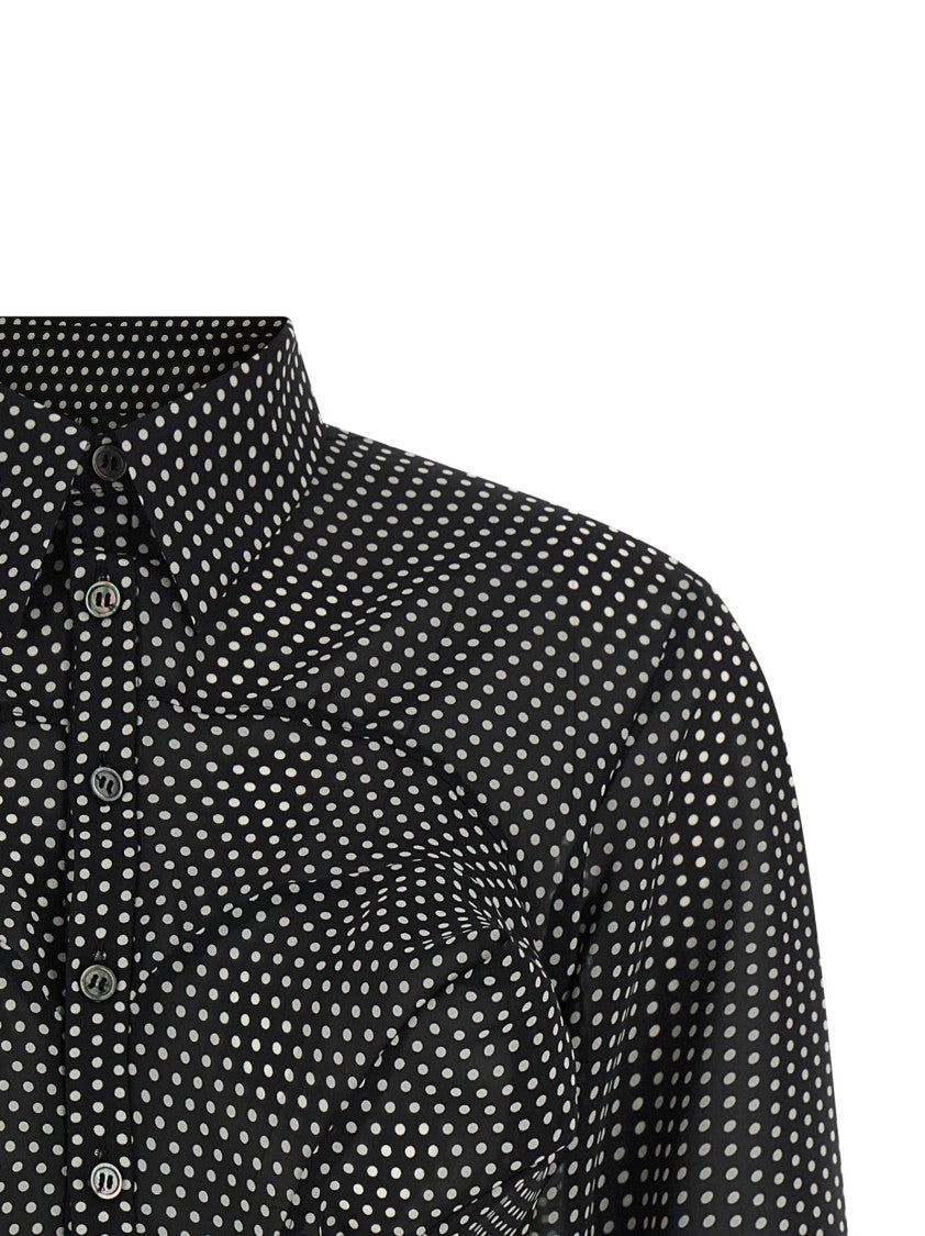 Junya Watanabe Silk-Effect Polka Dot Shirt With Asymmetric Hem