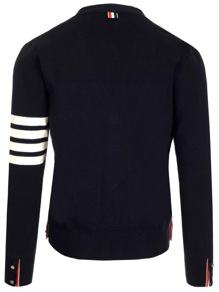 Thom Browne Classic Cardigan With Deep V-Neck And Gold Button Detail