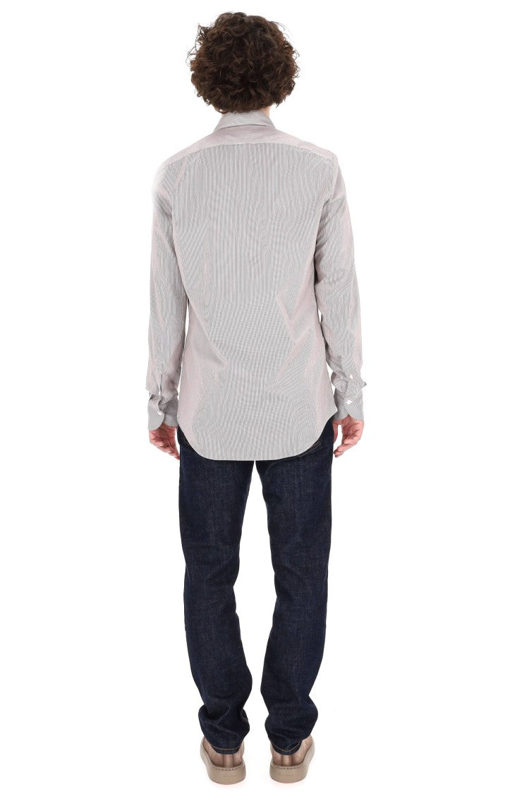 Finamore Twill 120'S Structured Tailored Shirt With Vertical Pinstripes