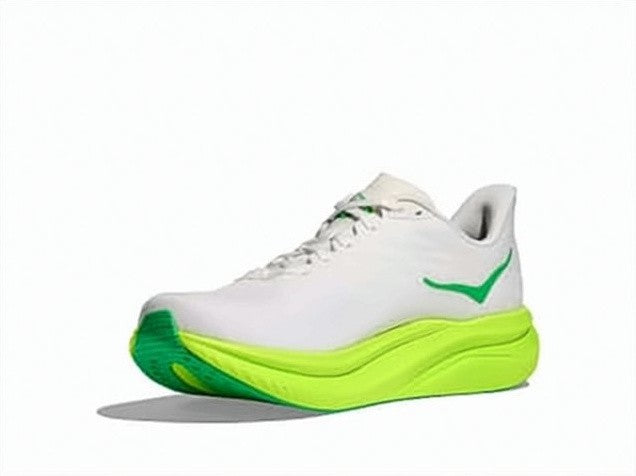 Hoka Sleek White Mesh Sneakers With Bold Green Accents