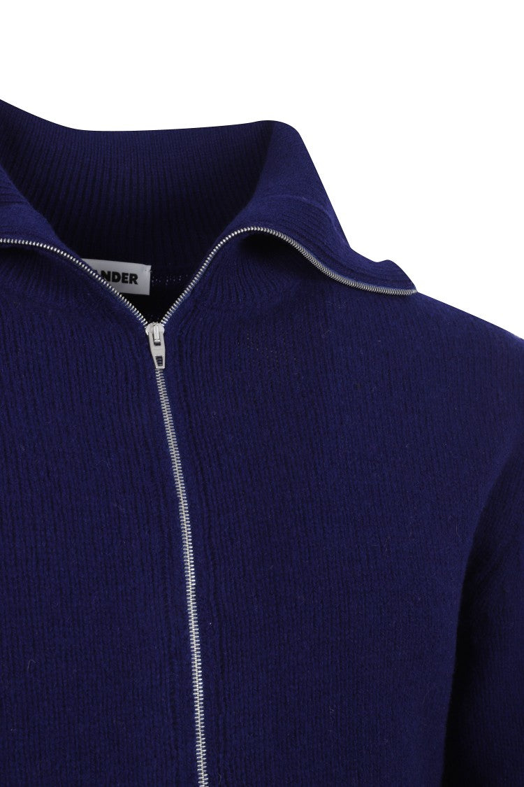 Jil Sander Deep Blue Knit Sweater With Full Front Zipper And Versatile Collar