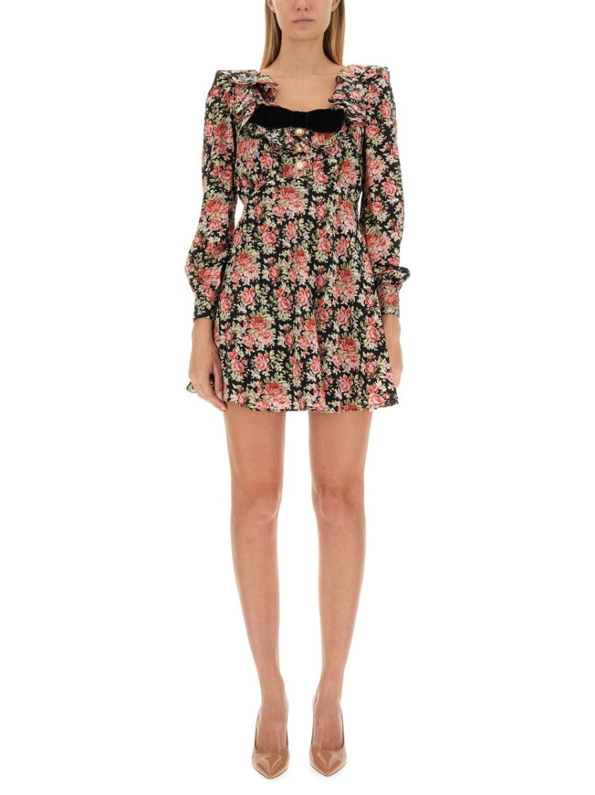 Alessandra Rich Flower Print Mini Dress