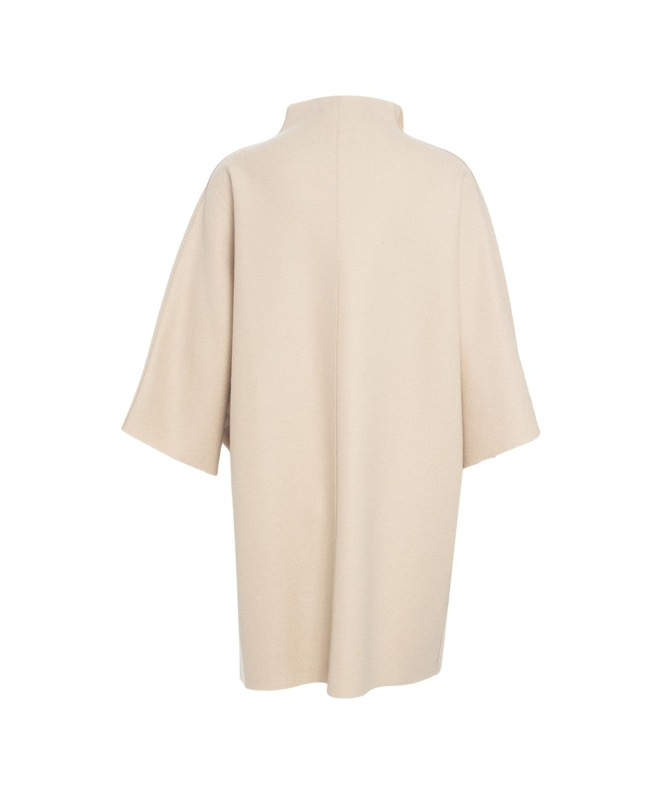 Harris Wharf London Beige Virgin Wool Coat With High Collar And Three-Quarter Sleeves