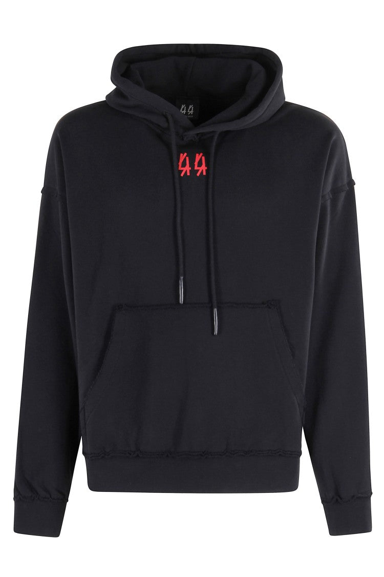 44 Label Group Cropped Black Hoodie With Bold Logo Prints