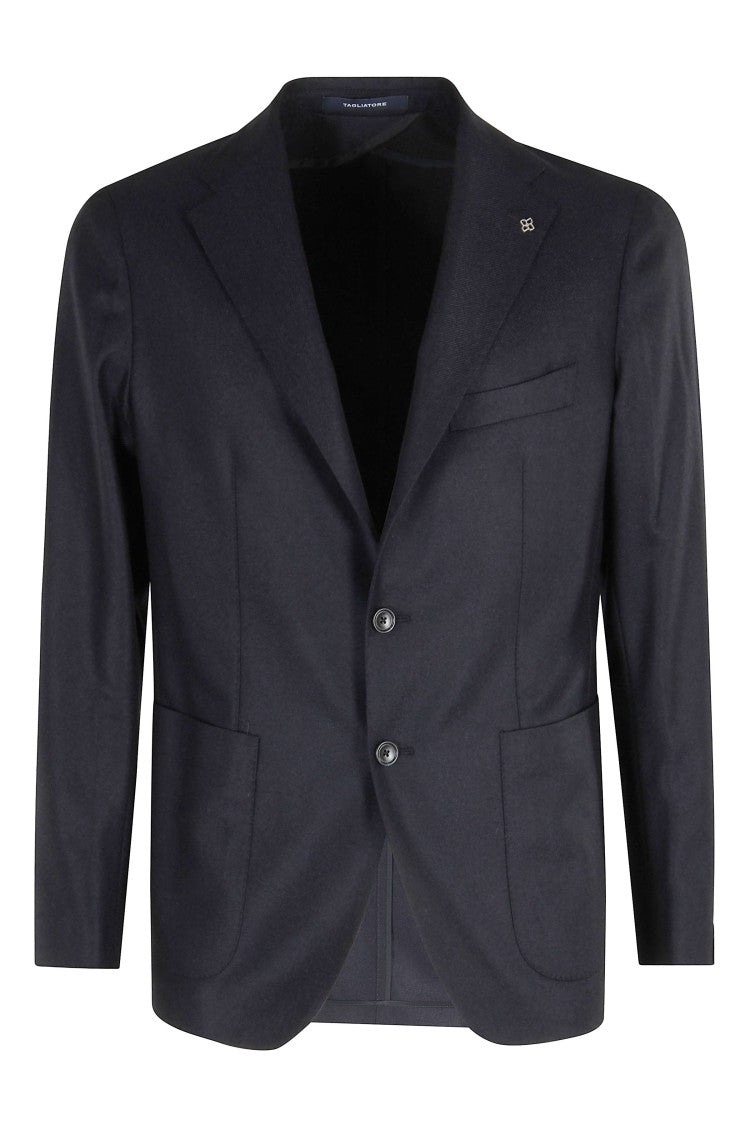 Tagliatore Single-Breasted Blue Jacket With Peaked Lapel And Tailored Silhouette