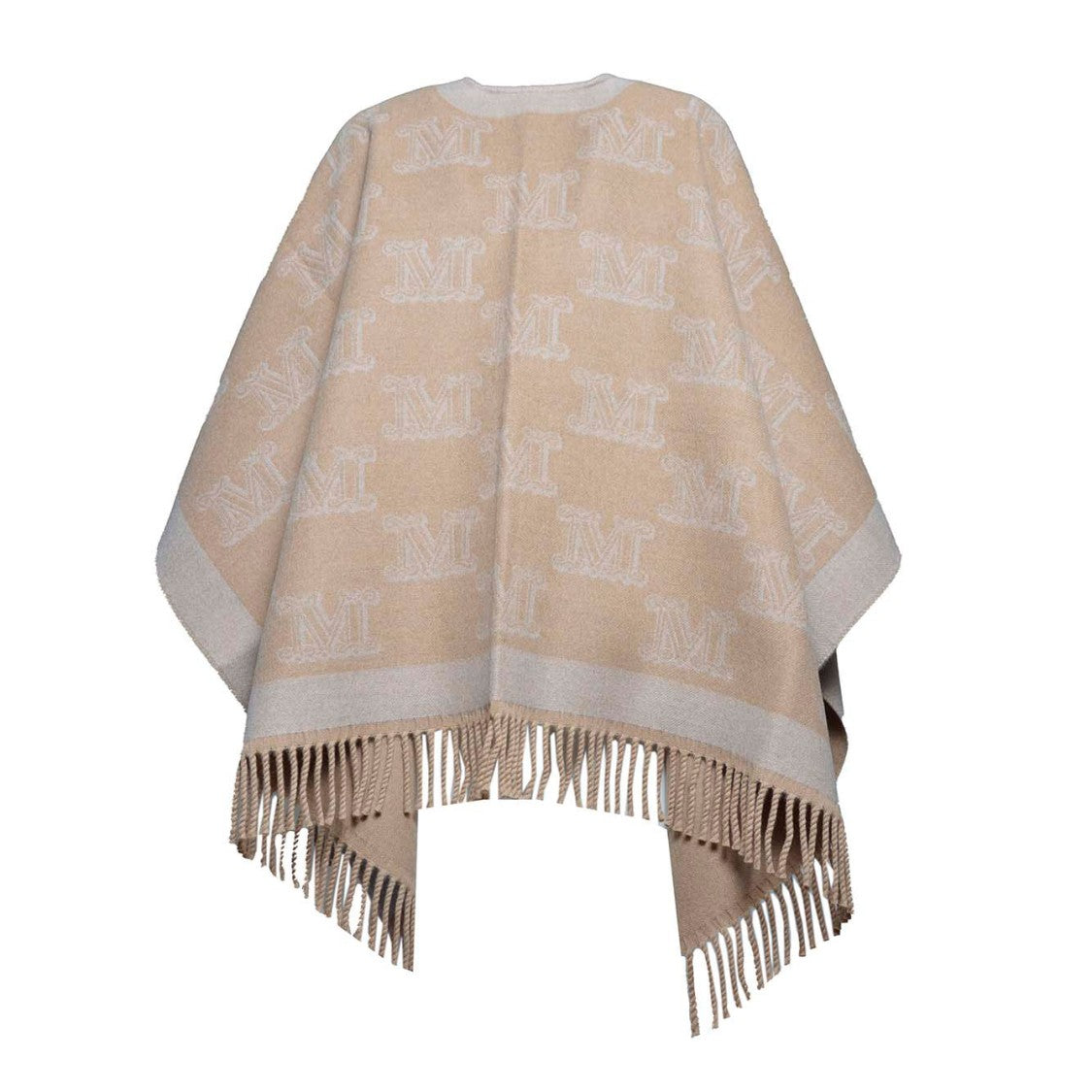 Max Mara Frine Poncho In Camel Jacquard Virgin Wool