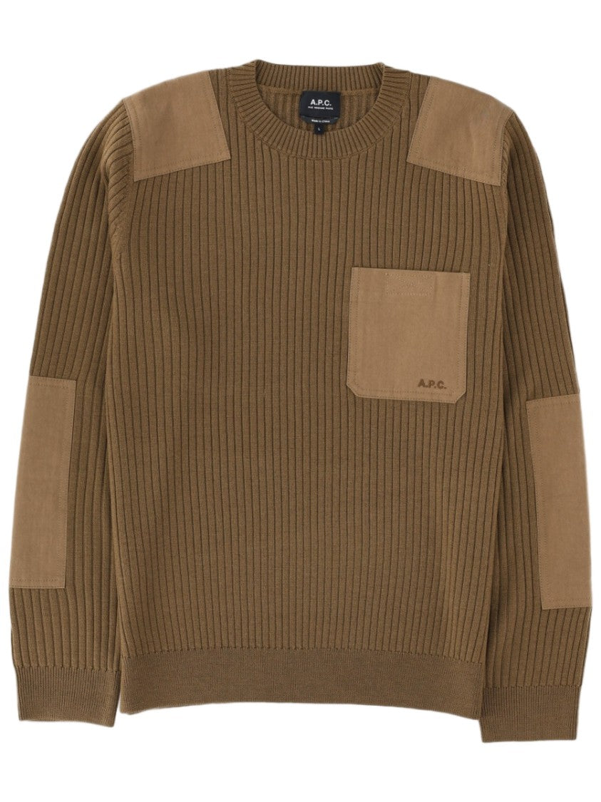A.P.C. Ribbed Wool Knit Sweater With Suede Accents