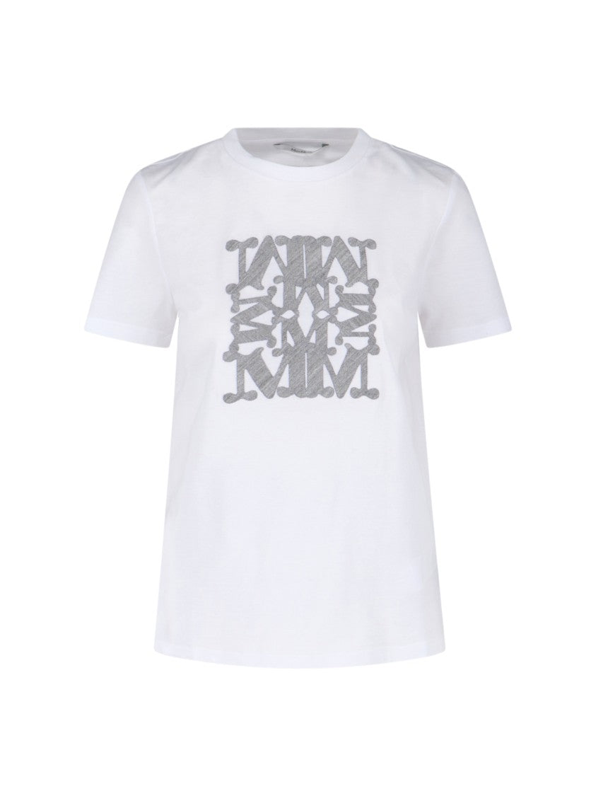 Max Mara Embroidered Logo White T-Shirt With Ribbed Finishes