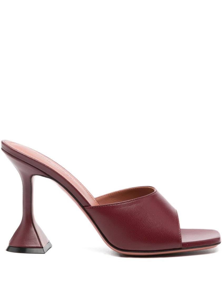 Amina Muaddi Open-Toe Bordeaux Sandals With Sculptural Hourglass Heel