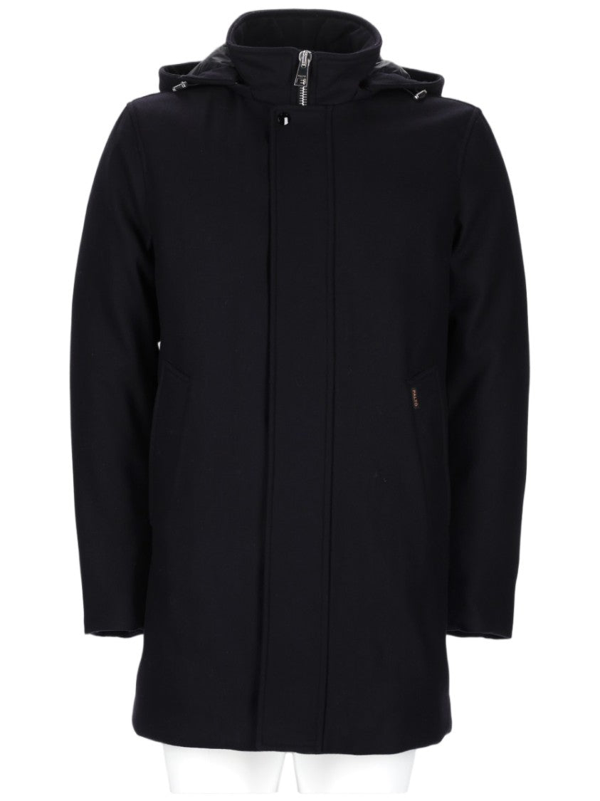 Paltò Hooded Black Wool-Blend Coat With Minimalist Design