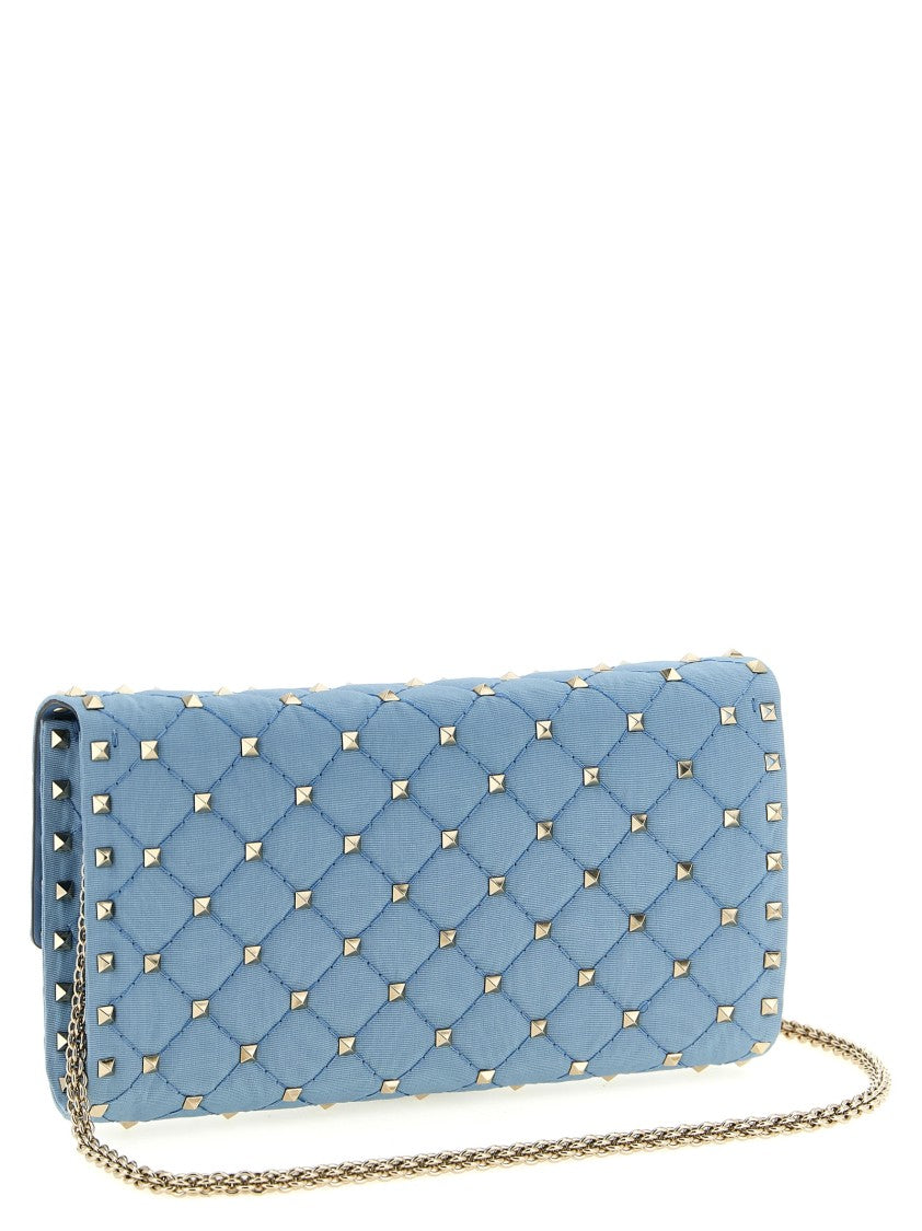 Valentino Garavani Quilted Moiré Rockstud Spike Shoulder Bag With Chain Strap