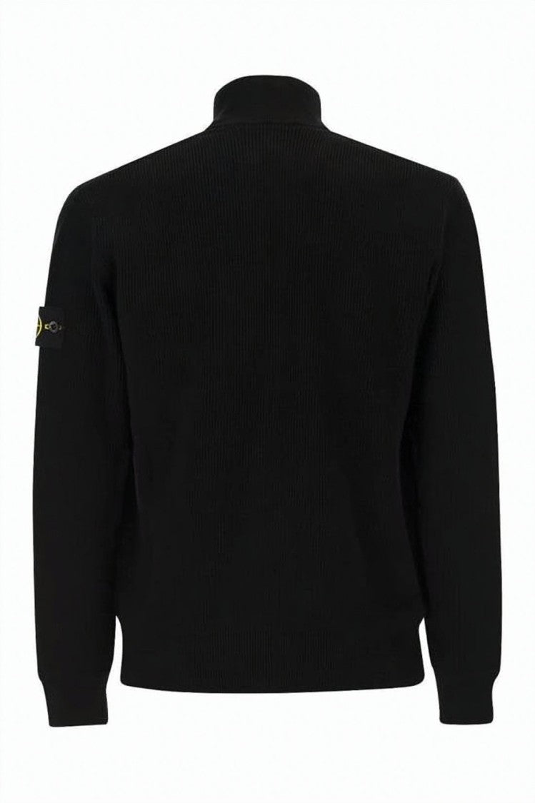 Stone Island High-Collar Black Zip-Up Sweater