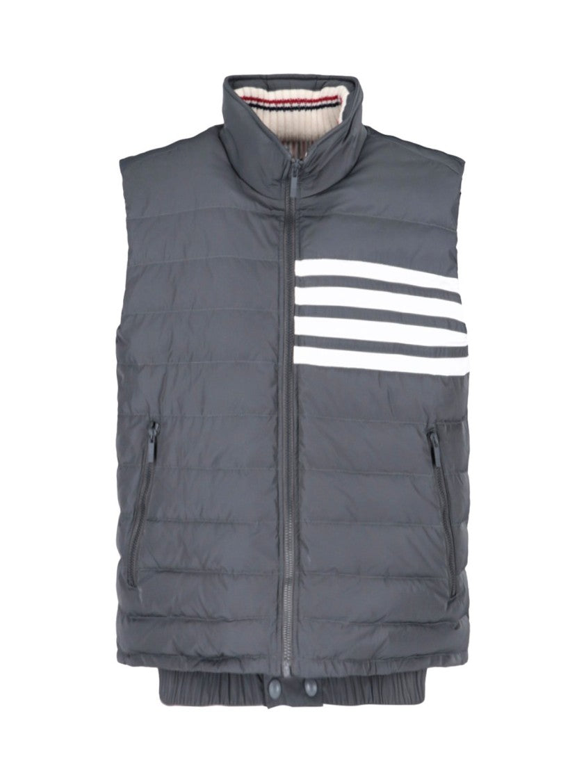 Thom Browne Quilted Grey Coat With High Collar