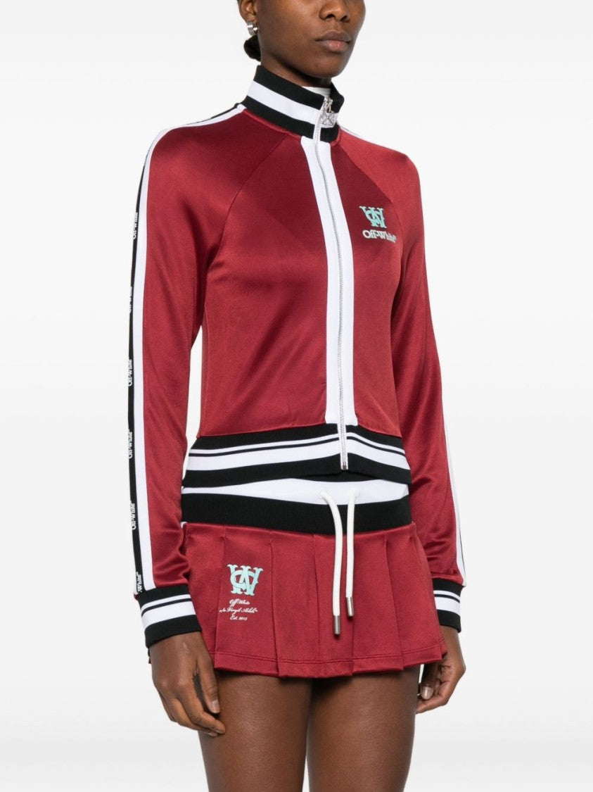 Off-White Cropped Red Jacket With Striped Accents